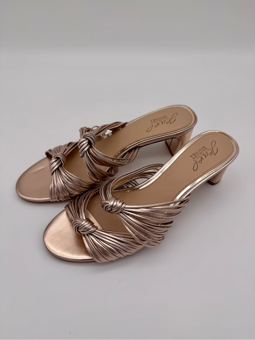 Jewel Badgley Mischka Cheryl Metallic Leather Block Heel Sandals Rose Gold 8 - Picture 5 of 15